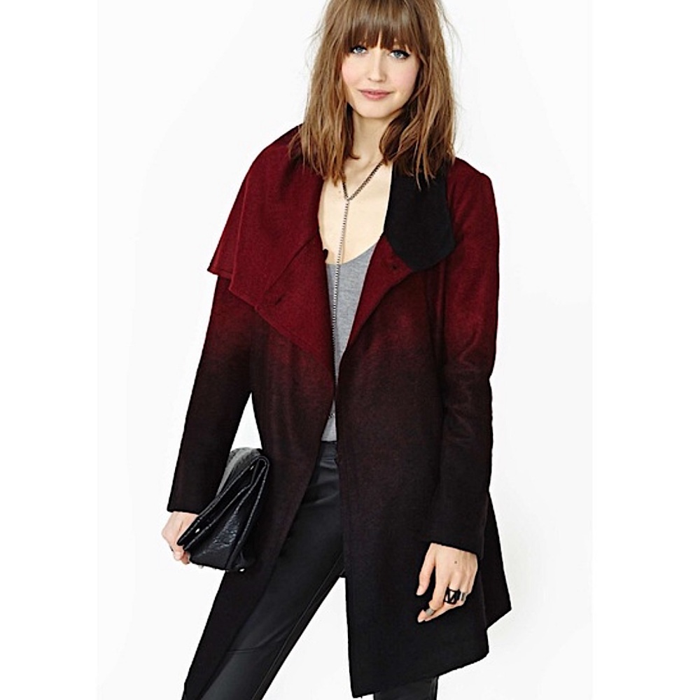 BB Dakota Red and Black Ombre Fuzzy Melton Coat